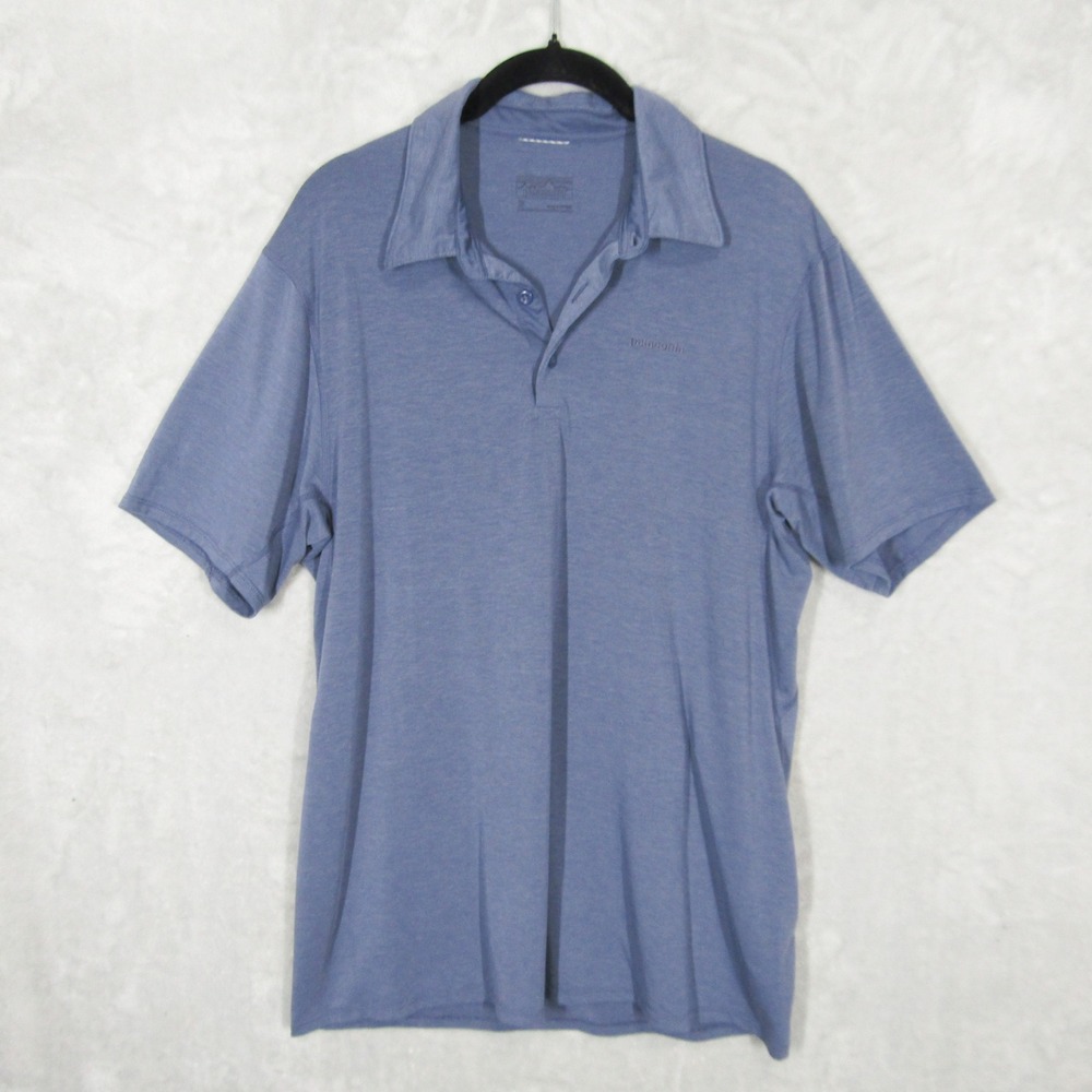Patagonia Mens Blue Heathered Tencel Blend Short Sleeve Polo Shirt Size M